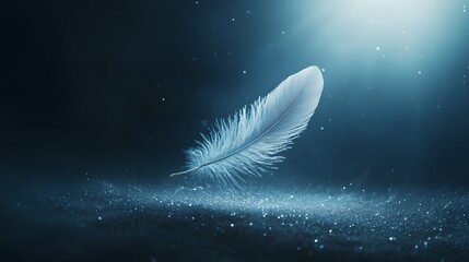 A single feather gently drifting through an endless void, soft light illuminating its delicate fibers, conveying a sense of weightlessness and pure freedom in the vast emptiness