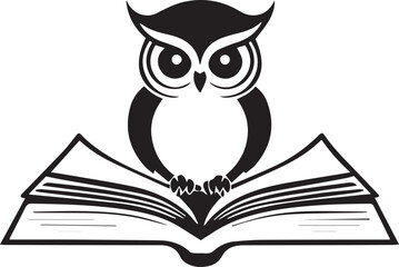 black and wight owl reading book logo type silhouette design