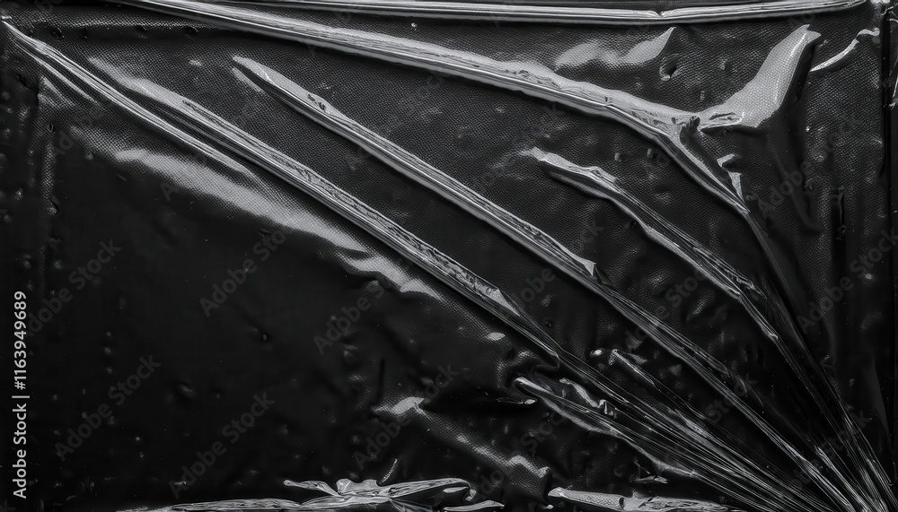 Leinwandbilder close-up of glossy black wrinkled plastic texture with subtle reflection patterns and creases. versa
