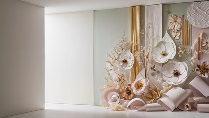 White and Gold Paper Flower Wall Art