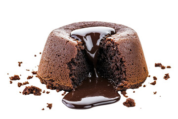 A rich chocolate lava cake with a gooey chocolate center, showcasing its decadent texture and indulgent appeal.