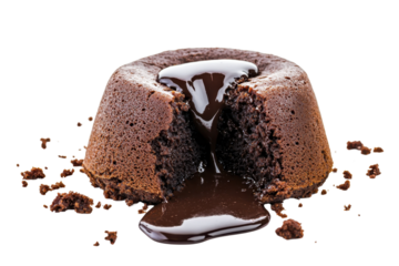 A rich chocolate lava cake with a gooey chocolate center, showcasing its decadent texture and indulgent appeal.