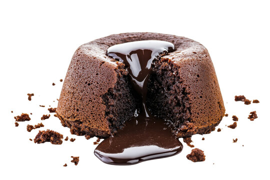 A rich chocolate lava cake with a gooey chocolate center, showcasing its decadent texture and indulgent appeal.