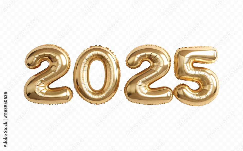 Fototapete abstract 3d 2025 text made with high resolution different premium golden colour hellium in topview balloons isolated on white background