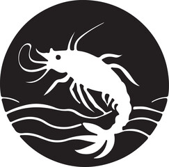 black and wight shrimp logo type silhouette design