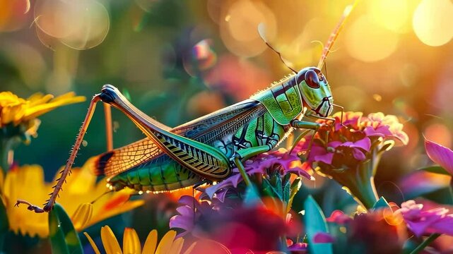 Grasshopper on the grass in the garden in the garden. Selective focus. nature.