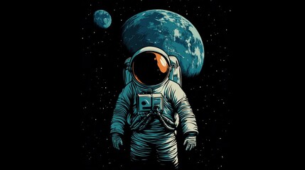 HD image of an astronaut with the planet Earth and the moon behind him.