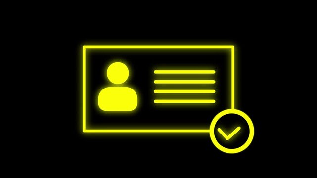 NID card verify icon, profile verify account icon with check mark symbol Isolated on Black Background