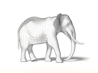 A wireframe 3D model of an elephant