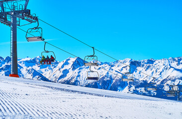 The system of ski lifts on Schmitten mount in Zell am See, Austria
