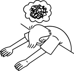 Man with Mental Issues Anxiety Disorder Line Art Illustration