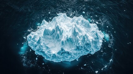 Obraz premium Floating iceberg with intricate ice formations contrasting against navy blue sea
