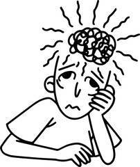 Man with Mental Issues Anxiety Disorder Line Art Illustration