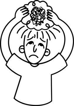 Man with Mental Issues Anxiety Disorder Line Art Illustration