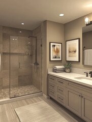 Modern Bathroom Design With Walk In Shower And Vanity