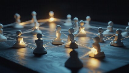 A network of linked objects on a table, symbolizing the diverse roles in an advertising campaign