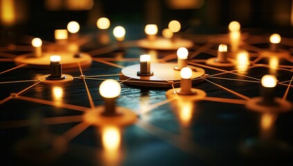 A network of linked objects on a table, symbolizing the diverse roles in an advertising campaign