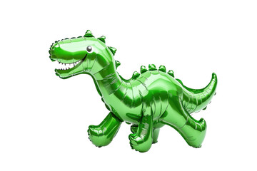Fototapeta premium A shiny green dinosaur balloon with a playful expression and spiky back, resembling a friendly prehistoric creature.