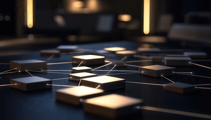 A network of linked pieces on a table, representing the synergy of an advertising campaign