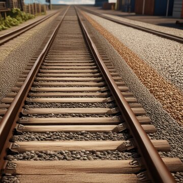 A pair of parallel train tracks stretching into the distance, with gravel ballast and wooden ties visible in the foreground.