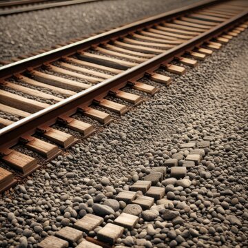 A pair of parallel train tracks stretching into the distance, with gravel ballast and wooden ties visible in the foreground.
