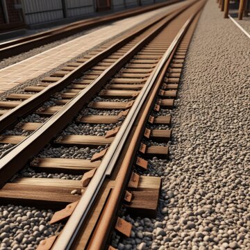 A pair of parallel train tracks stretching into the distance, with gravel ballast and wooden ties visible in the foreground.