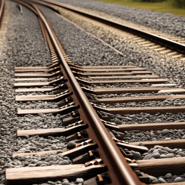 A pair of parallel train tracks stretching into the distance, with gravel ballast and wooden ties visible in the foreground.