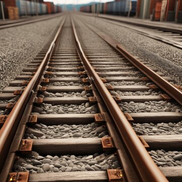 A pair of parallel train tracks stretching into the distance, with gravel ballast and wooden ties visible in the foreground.