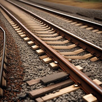 A pair of parallel train tracks stretching into the distance, with gravel ballast and wooden ties visible in the foreground.