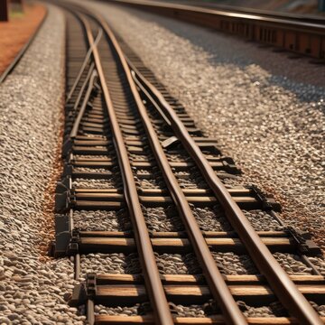 A pair of parallel train tracks stretching into the distance, with gravel ballast and wooden ties visible in the foreground.