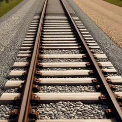 A pair of parallel train tracks stretching into the distance, with gravel ballast and wooden ties visible in the foreground.