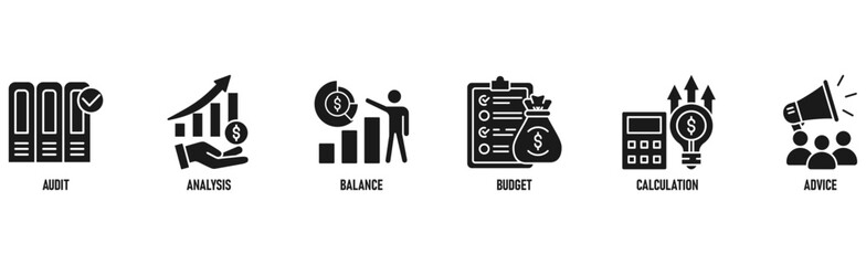 Accounting banner web icon vector illustration concept for business and finance with an icon of the audit, analysis, balance, budget, calculation, and advice