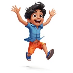 3D Cartoon Happy Boy Jumping in the Air