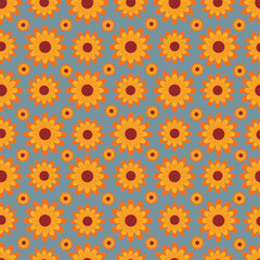 Seamless floral pattern with yellow flowers on blue background for fashion, textile, fabric, wallpaper and other prints. Flower vector pattern.