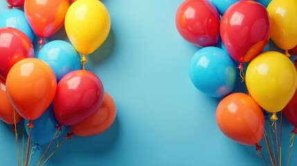 Brightly colored balloons arranged on a light blue background, creating a festive and celebratory atmosphere.