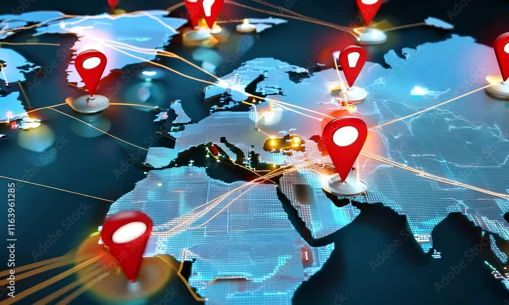 Poster global map with cyber security danger symbols and digital connections