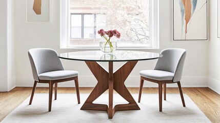 Modern Glass Top Dining Table with Stylish Chairs in Bright Contemporary Room