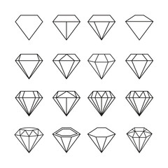 Diamond icons vector set. Different shapes of diamond cuts. Dimond icon set in flat style