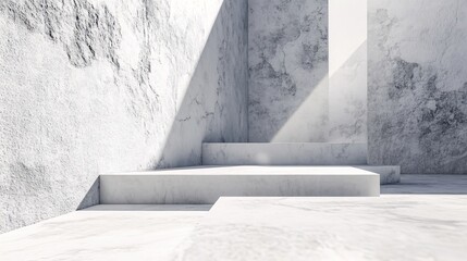 Modern Minimalist Architecture Interior with White Marble Texture and Light Shadows