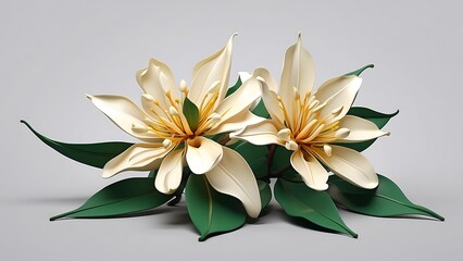 Generative AI of a vanilla flower with pods and leaves isolated on a clear background.