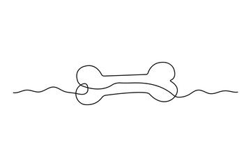 Continuous one line dog and bone drawing of isolated outline vector icon