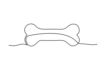 Continuous one line dog and bone drawing of isolated outline vector icon