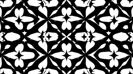 Monochromatic Floral Kaleidoscope: Intricate black and white pattern, seamless repeat,  geometric floral design, stylish background, modern texture. 