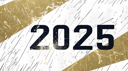 Modern "2025" New Year Card Design, Gold Text on White Background, Vector Illustration, Banner Template