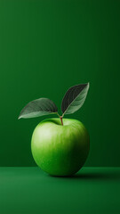 Fresh Green Apple on Green Background