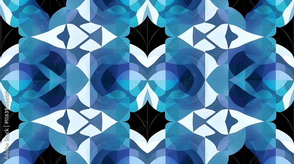 Poster abstract blue and white geometric pattern: a mesmerizing kaleidoscope of blue and white geometric sh