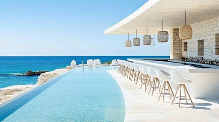 Obraz premium Infinity Pool Bar Ocean View Luxury Resort White Design