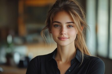 Obraz premium Self-assured relaxed young businesswoman, Generative AI