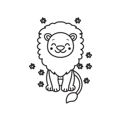 Obraz premium Black And White Coloring Page With Bold Lines, Cute Animal Lion
