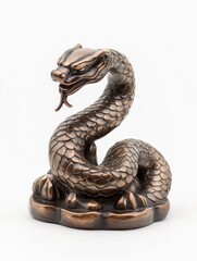 Fototapeta premium Bronze snake figurine China Statue Old Summer Palace Zodiac isolated on white background. good bless for Chinese New Year. 